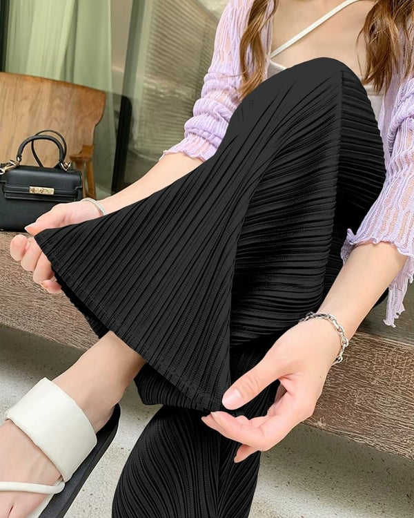 Papachief Classic Black Flowy Pleated Palazzo Trousers