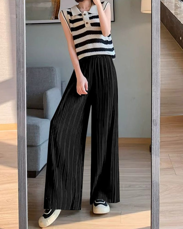 Papachief Classic Black Flowy Pleated Palazzo Trousers