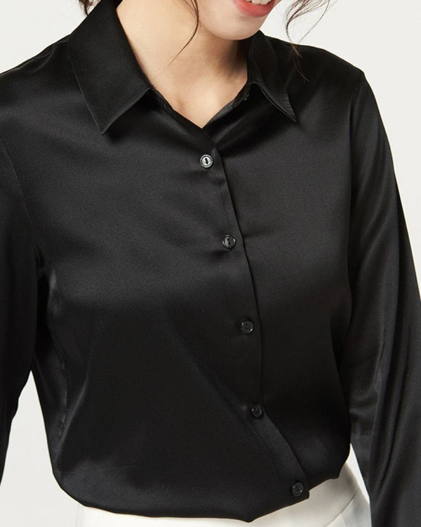 Papachief Polished Black Satin Blouse Shirt