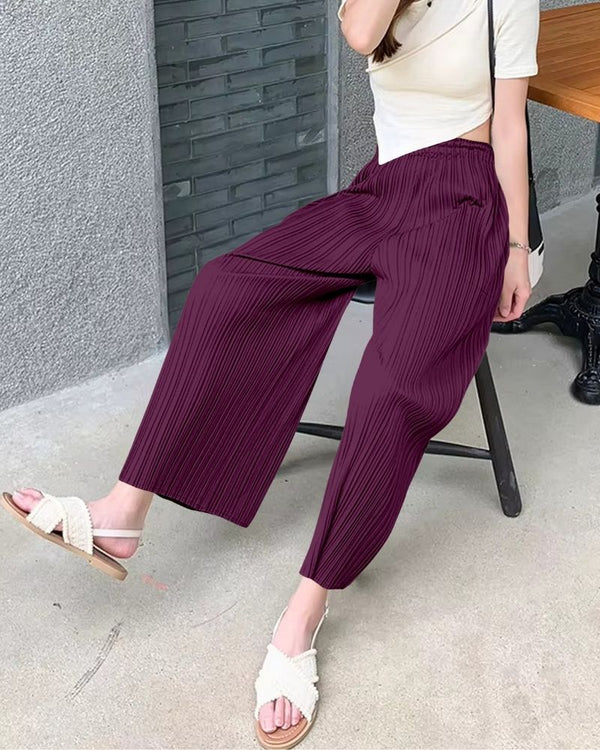 Papachief Mulberry Wine Flowy Pleated Palazzo Trousers