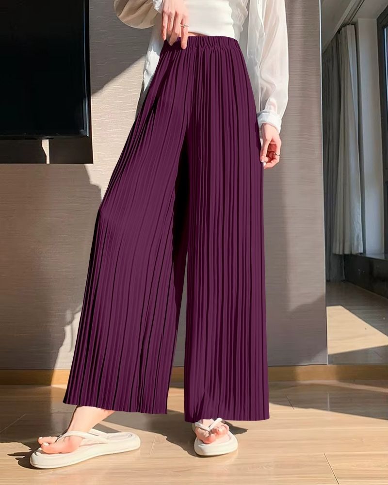 Papachief Mulberry Wine Flowy Pleated Palazzo Trousers