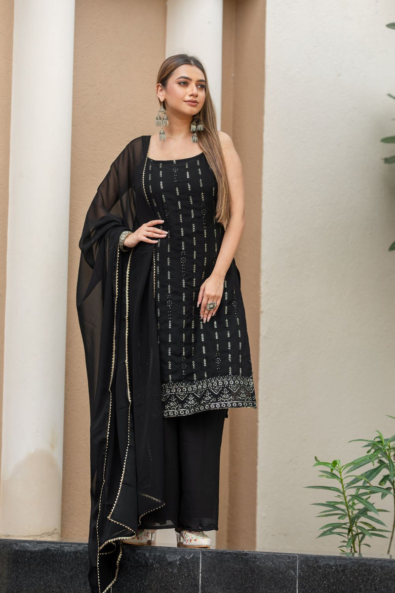 Chic Georgette Kurta Set with Designer Sequins and Dupatta