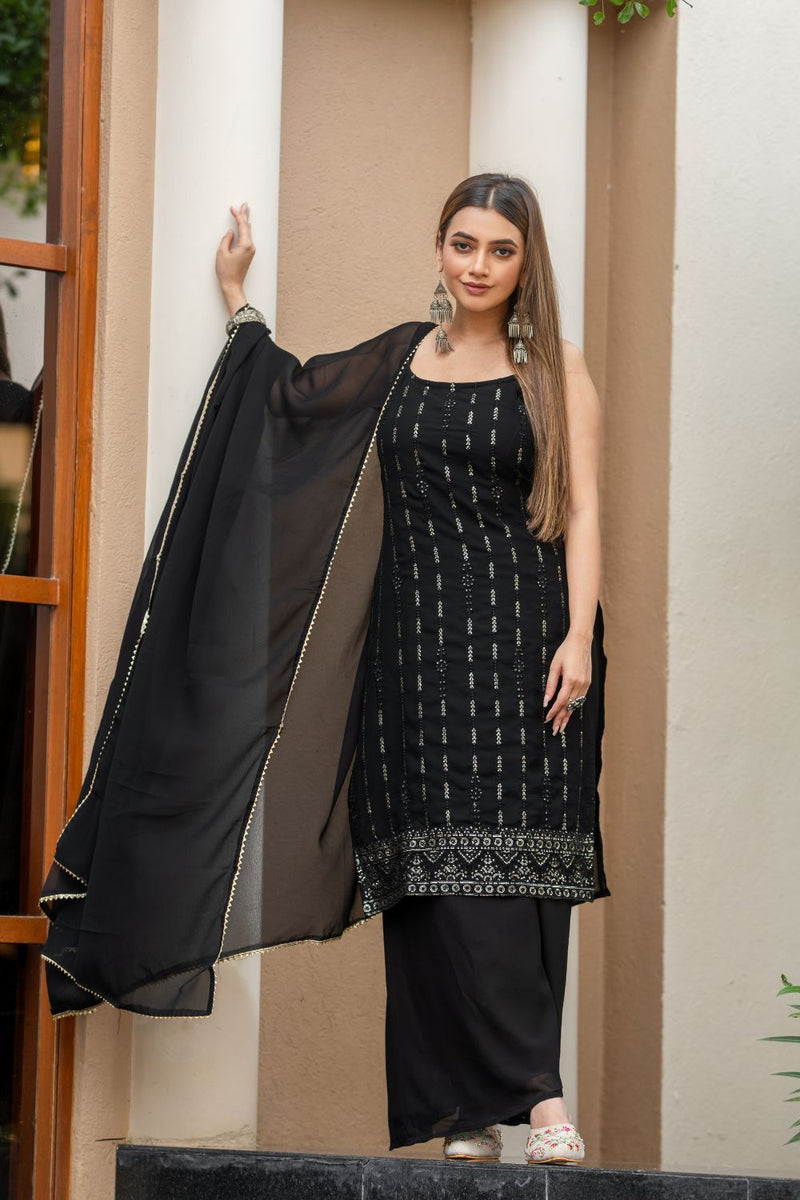 Chic Georgette Kurta Set with Designer Sequins and Dupatta