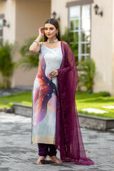 Chinon Designer Kurta Set with Dupatta & Bottom