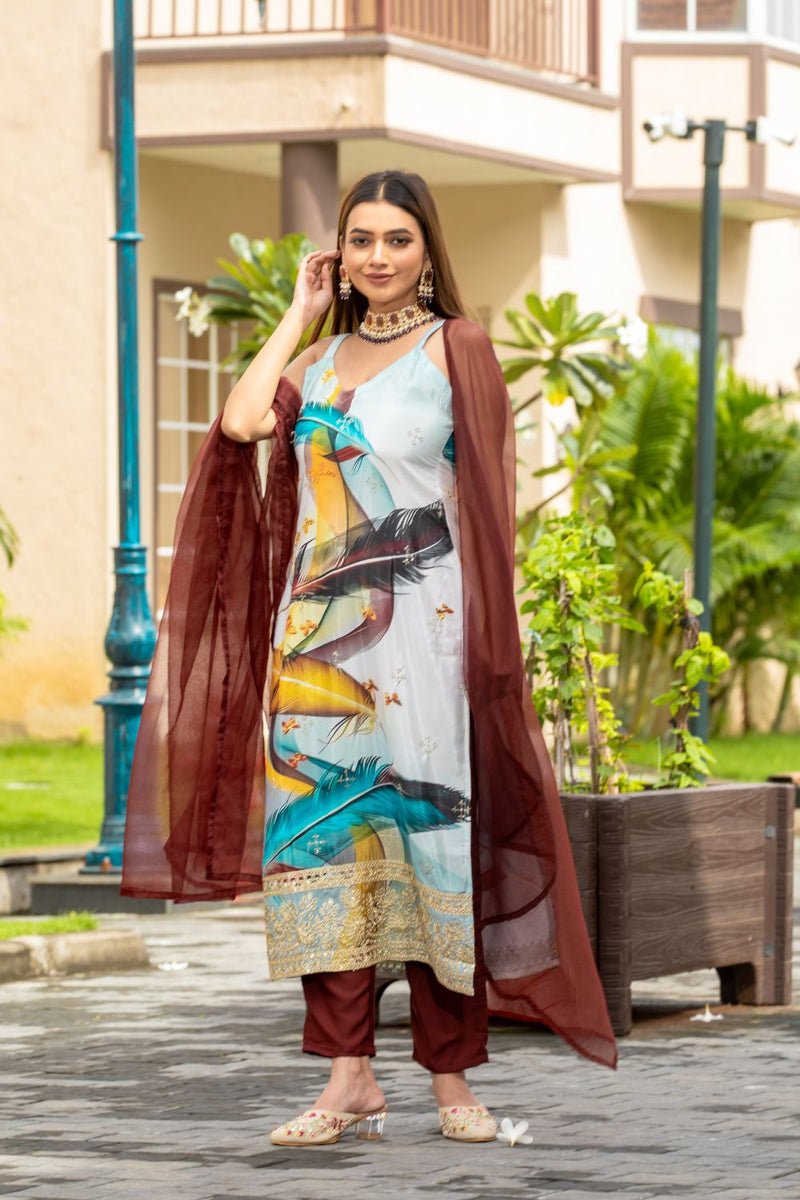 Feather Inspired Embroidered Kurta Set