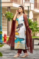 Feather Inspired Embroidered Kurta Set