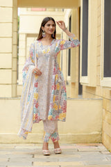 Graceful Printed Mal Cotton Kurta Set