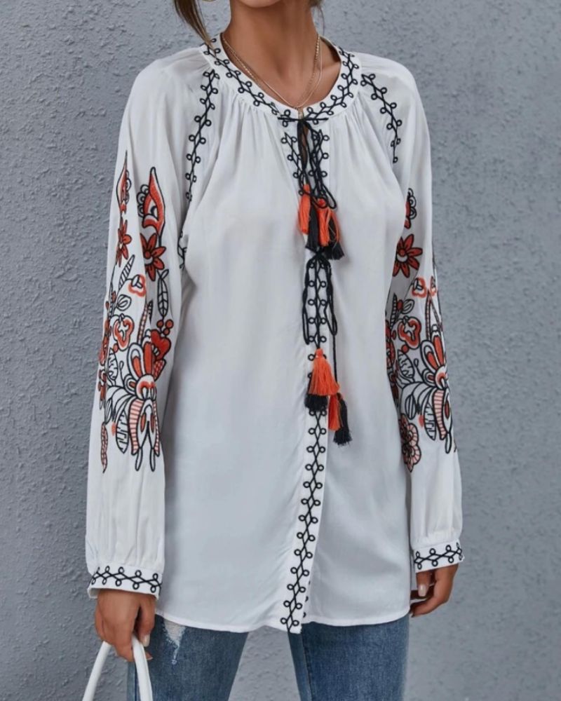 Boho Bloom Embroidered Top-Tounic